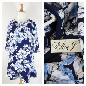 Eliza J Plus Size Navy Blue White Floral A Line Dress 14 NWT
